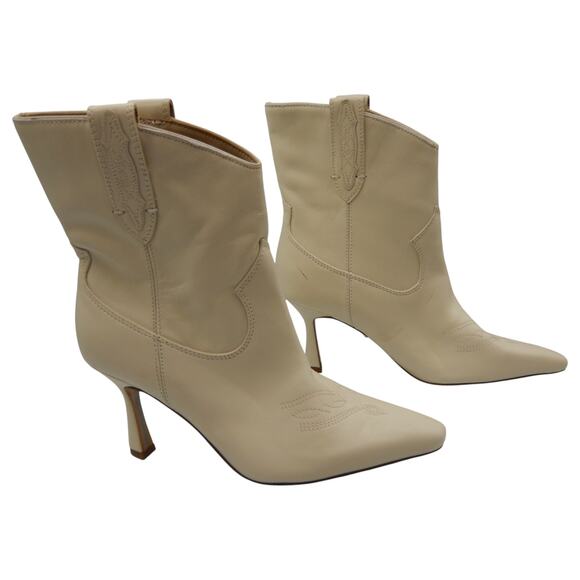 Sam Edelman Moe Leather Pointed Toe Heeled Western Boots Ankle Booties Ivory 7.5 - Picture 4 of 7